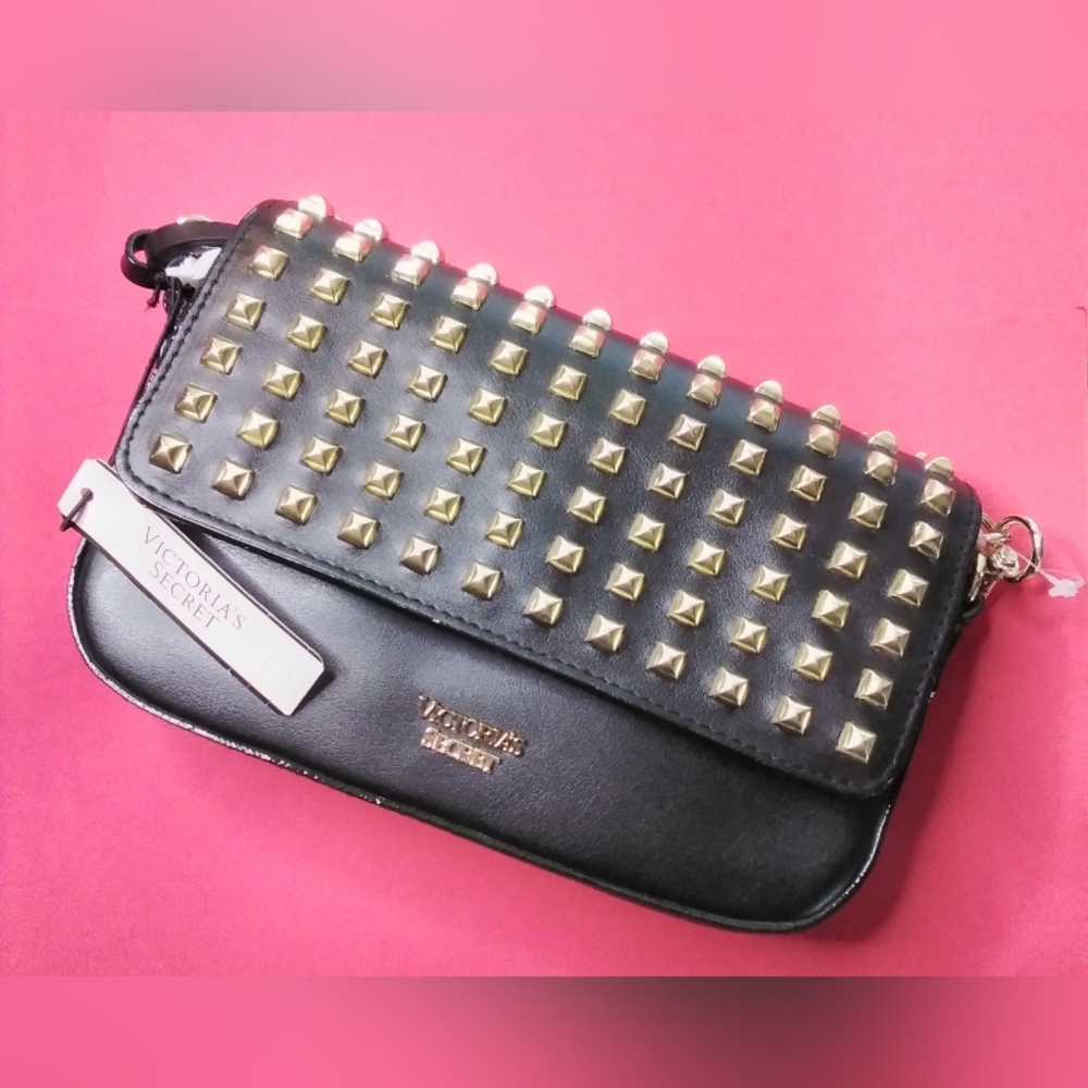 Victoria's secret Brand New!! (gold studded) Black, crossbody, or clutch. - Picture 2 of 8